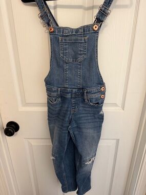 Kids Abercrombie & Fitch Medium Blue Denim overalls with Leather Logo Patch